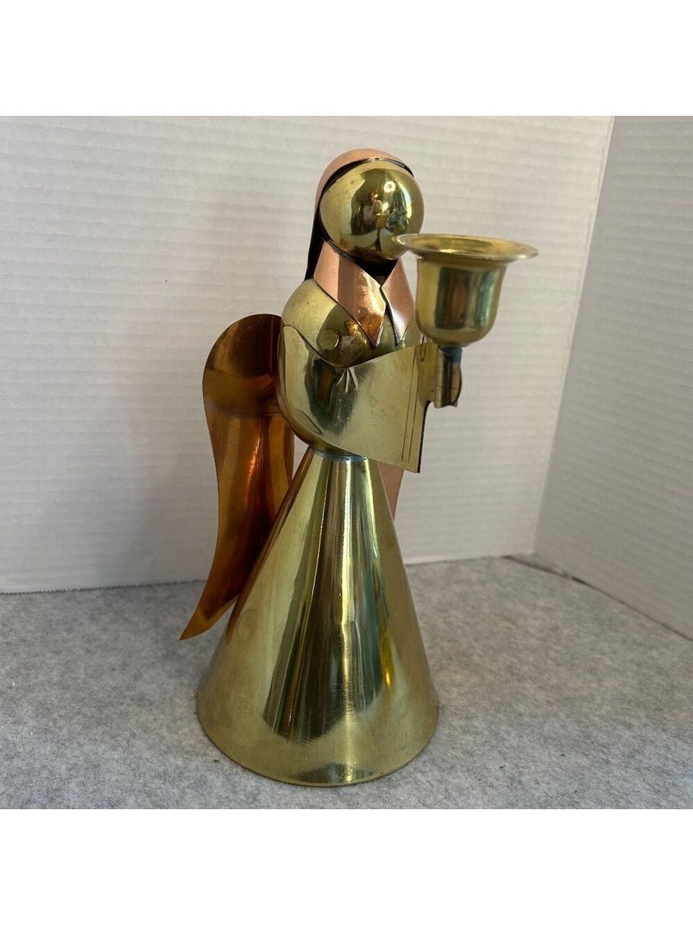 Vintage Copper and Brass Angel Holiday Candleholder 10x4” No